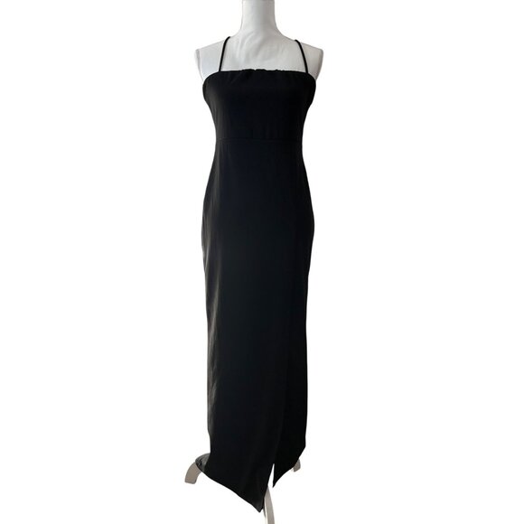 Womens Black Elegant Sleeveless MaxiDress Crisscross Back Straps Evening Wear L - Picture 1 of 11